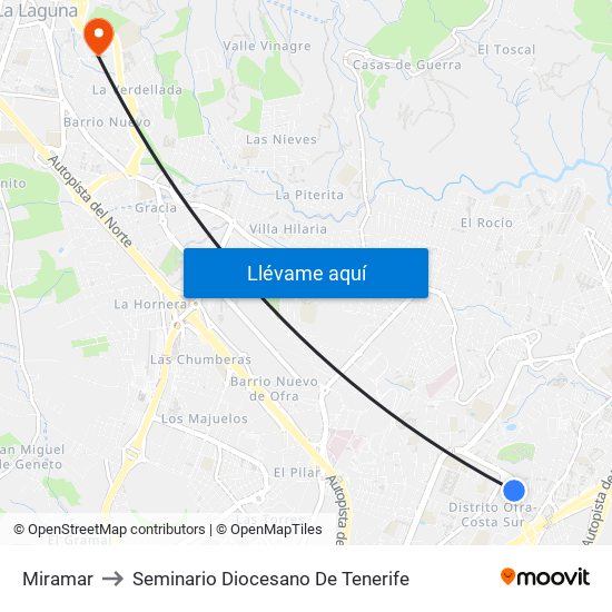 Miramar to Seminario Diocesano De Tenerife map