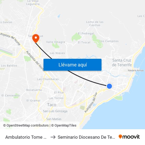 Ambulatorio Tome Cano to Seminario Diocesano De Tenerife map