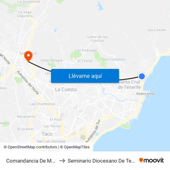 Comandancia De Marina to Seminario Diocesano De Tenerife map