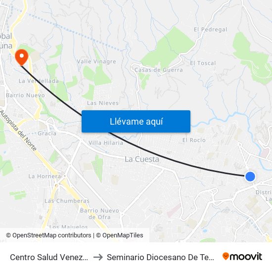 Centro Salud Venezuela to Seminario Diocesano De Tenerife map