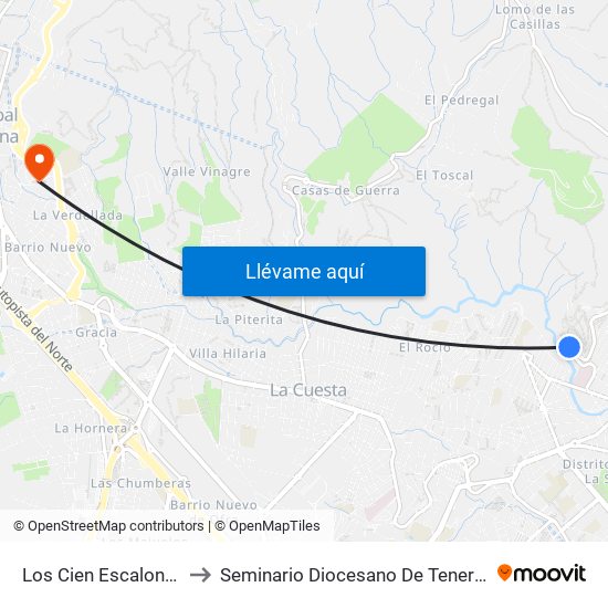 Los Cien Escalones to Seminario Diocesano De Tenerife map