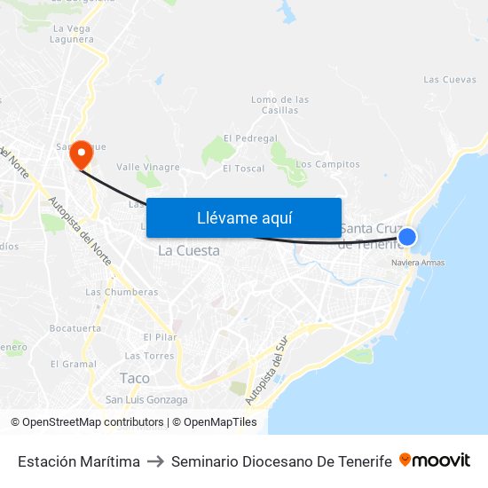 Estación Marítima to Seminario Diocesano De Tenerife map