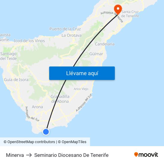 Minerva to Seminario Diocesano De Tenerife map