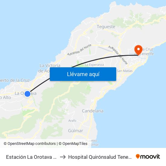 Estación La Orotava (T) to Hospital Quirónsalud Tenerife map