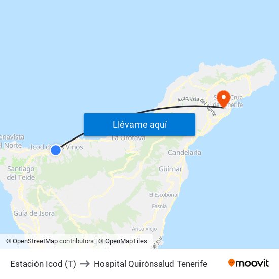 Estación Icod (T) to Hospital Quirónsalud Tenerife map