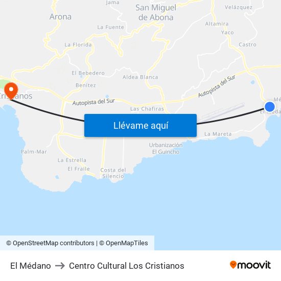 El Médano to Centro Cultural Los Cristianos map