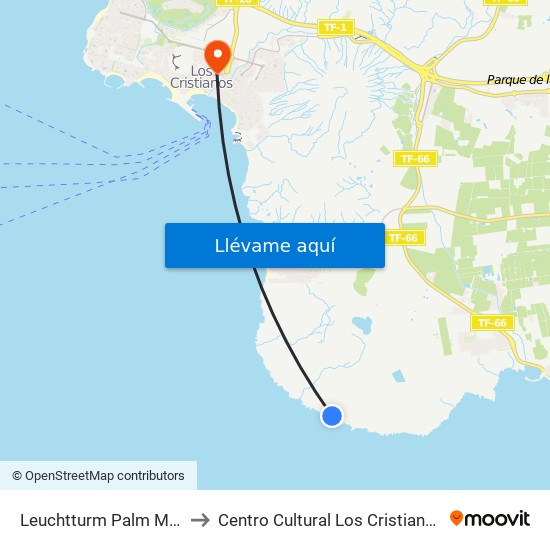 Leuchtturm Palm Mar to Centro Cultural Los Cristianos map