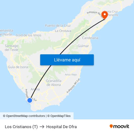 Los Cristianos  (T) to Hospital De Ofra map