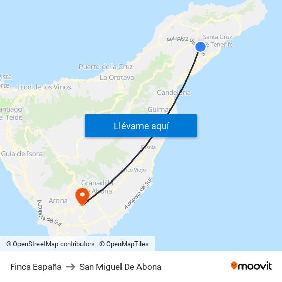 Finca España to San Miguel De Abona map