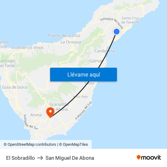 El Sobradillo to San Miguel De Abona map