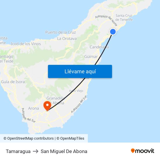 Tamaragua to San Miguel De Abona map