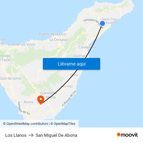 Los Llanos to San Miguel De Abona map