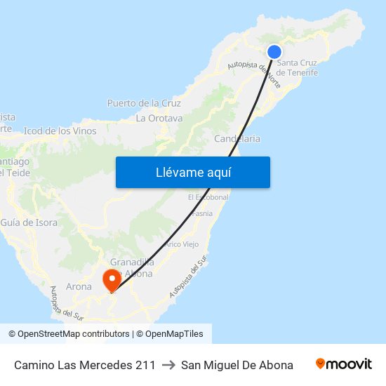 Camino Las Mercedes 211 to San Miguel De Abona map