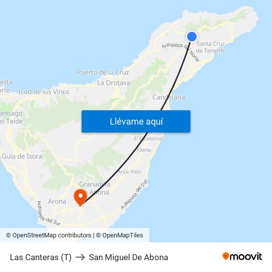 Las Canteras (T) to San Miguel De Abona map