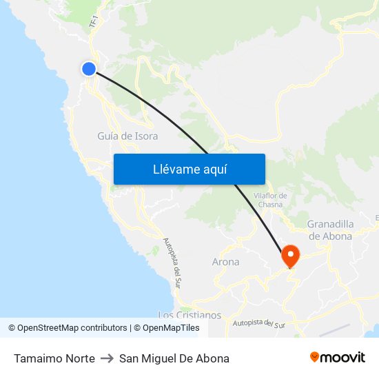 Tamaimo Norte to San Miguel De Abona map