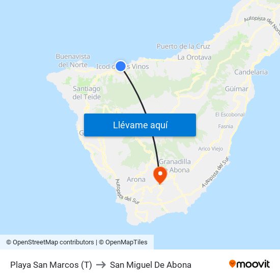 Playa San Marcos (T) to San Miguel De Abona map