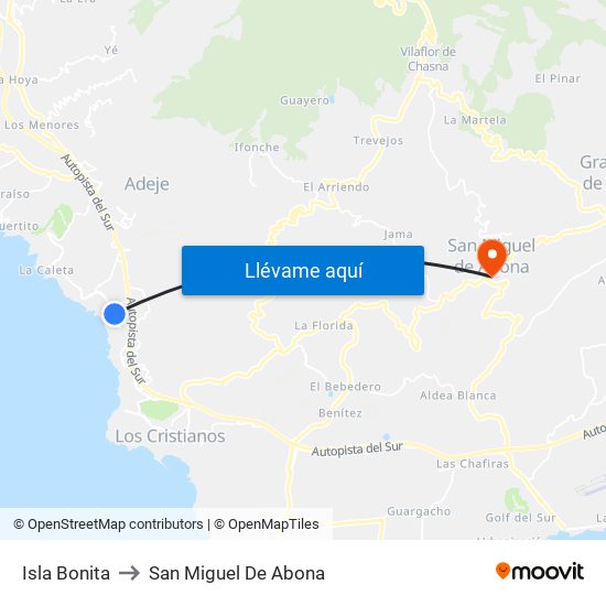 Isla Bonita to San Miguel De Abona map