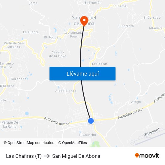 Las Chafiras (T) to San Miguel De Abona map