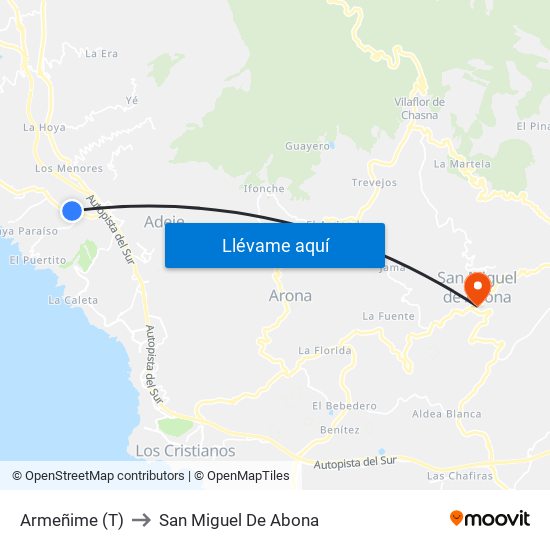 Armeñime (T) to San Miguel De Abona map