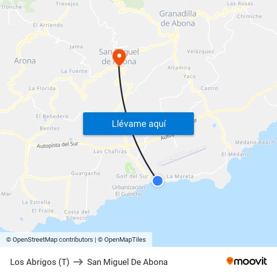 Los Abrigos (T) to San Miguel De Abona map