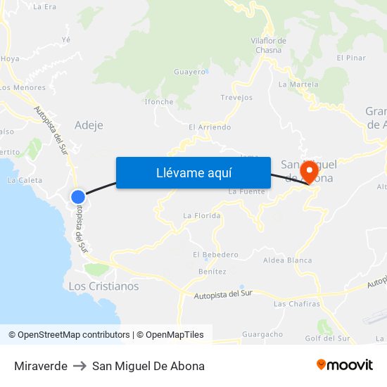 Miraverde to San Miguel De Abona map