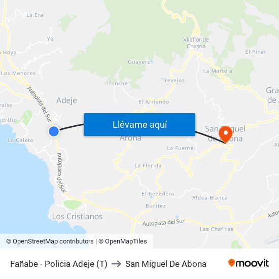 Fañabe - Policia Adeje (T) to San Miguel De Abona map