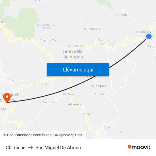 Chimiche to San Miguel De Abona map