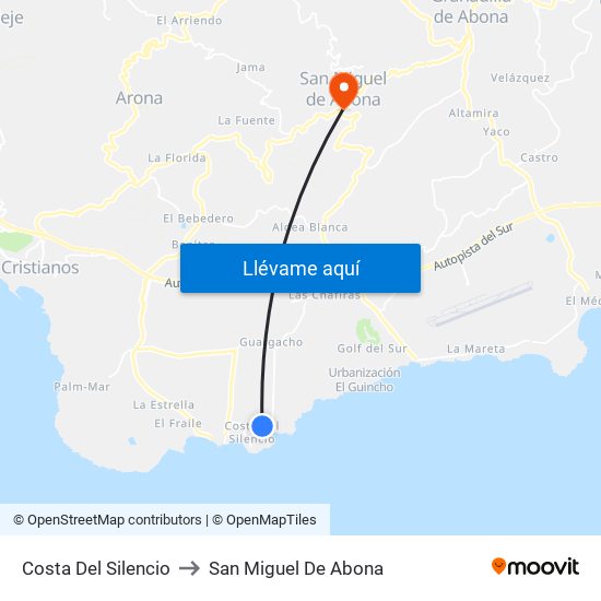 Costa Del Silencio to San Miguel De Abona map