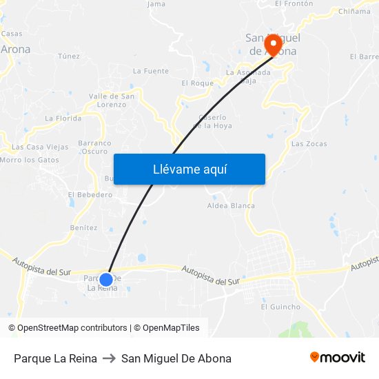 Parque La Reina to San Miguel De Abona map