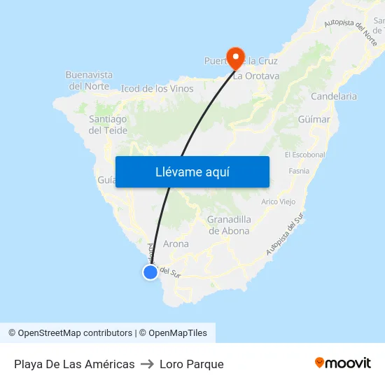 Playa De Las Américas to Loro Parque map