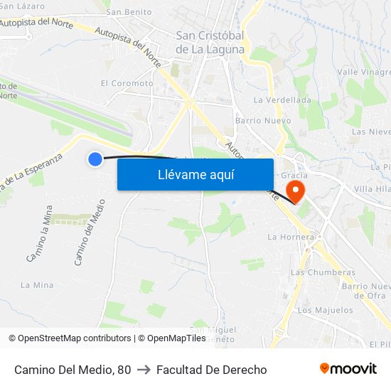 Camino Del Medio, 80 to Facultad De Derecho map