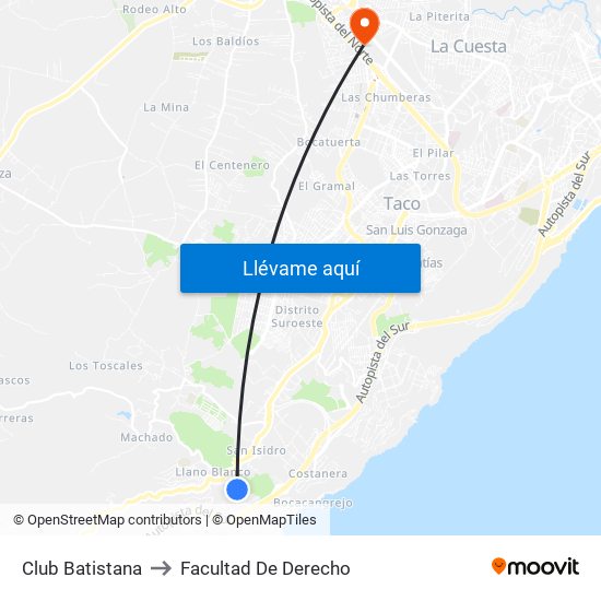 Club Batistana to Facultad De Derecho map
