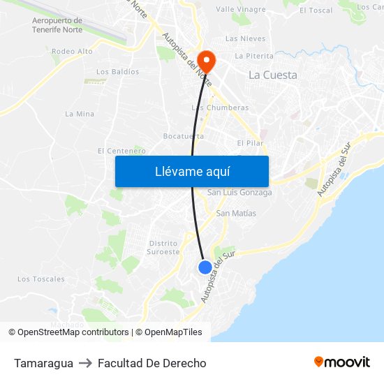 Tamaragua to Facultad De Derecho map
