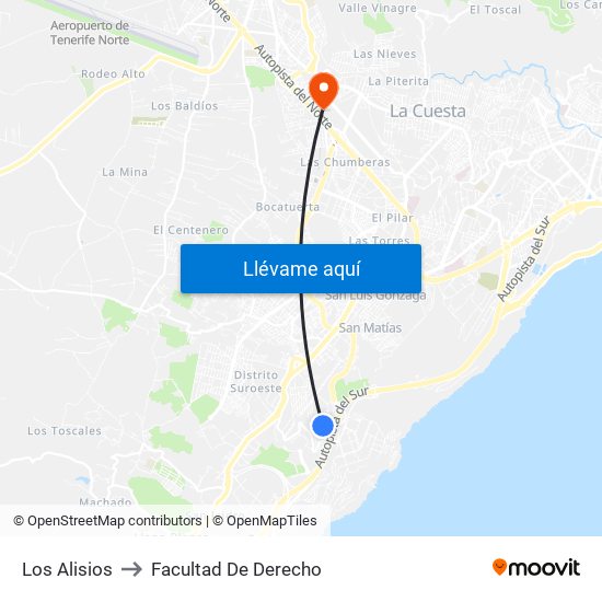 Los Alisios to Facultad De Derecho map