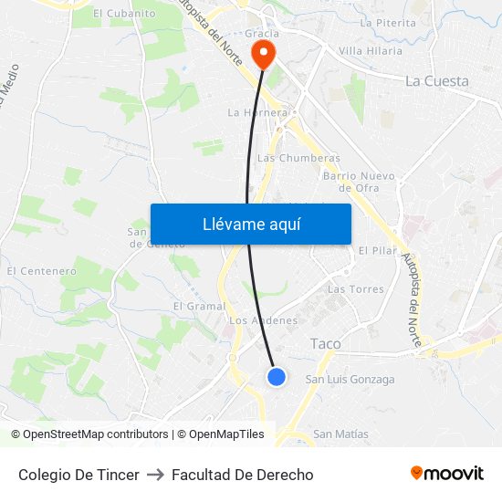 Colegio De Tincer to Facultad De Derecho map