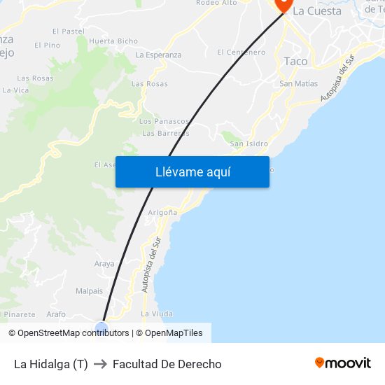 La Hidalga (T) to Facultad De Derecho map