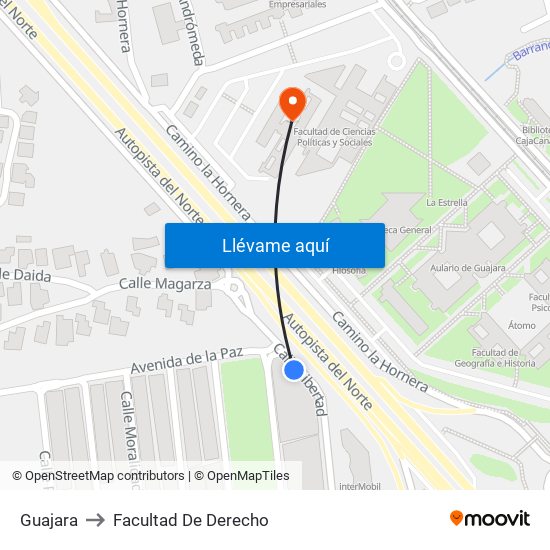 Guajara to Facultad De Derecho map