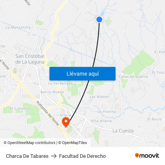 Charca De Tabares to Facultad De Derecho map