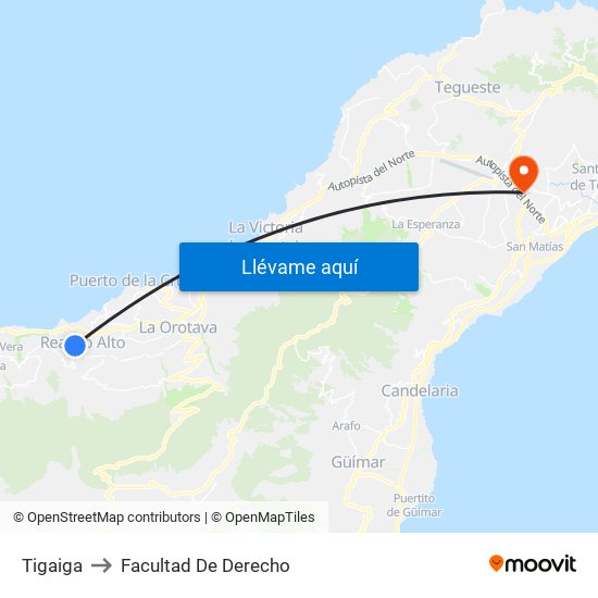 Tigaiga to Facultad De Derecho map