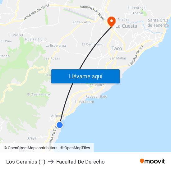 Los Geranios (T) to Facultad De Derecho map