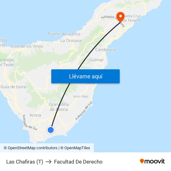 Las Chafiras (T) to Facultad De Derecho map