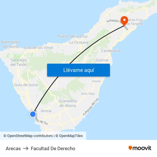 Arecas to Facultad De Derecho map