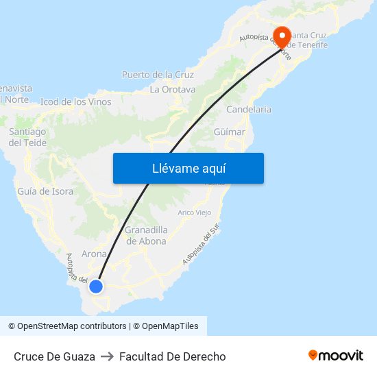 Cruce De Guaza to Facultad De Derecho map