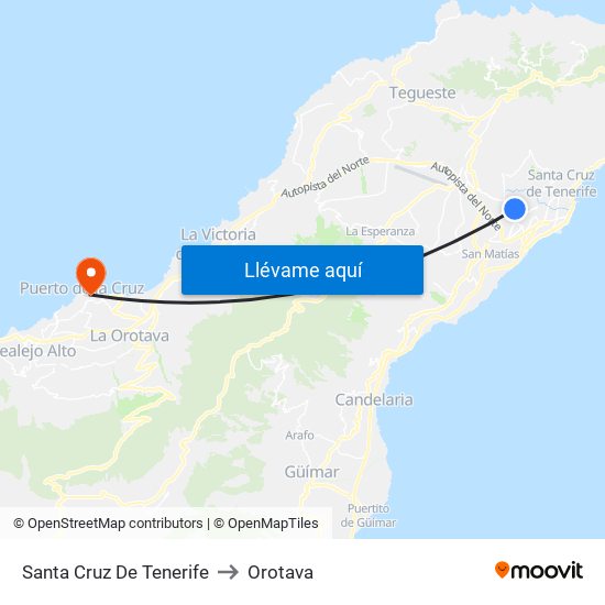 Santa Cruz De Tenerife to Orotava map