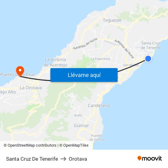 Santa Cruz De Tenerife to Orotava map