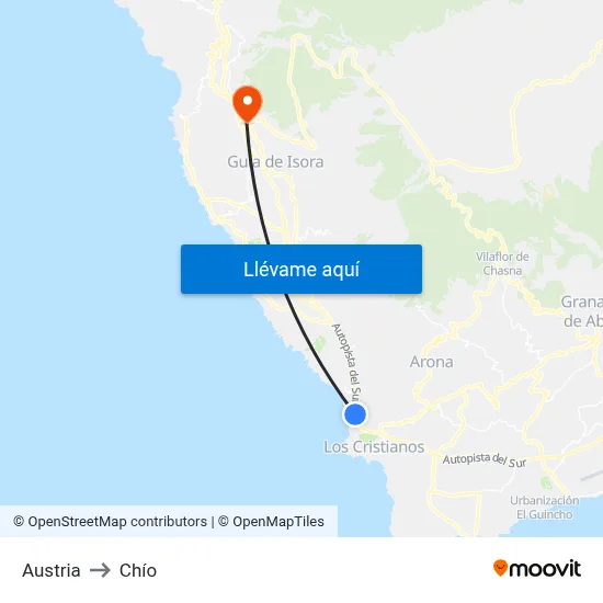 Austria to Chío map