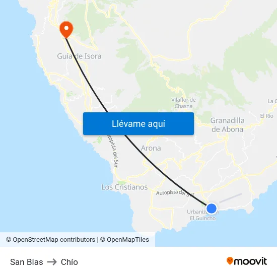 San Blas to Chío map