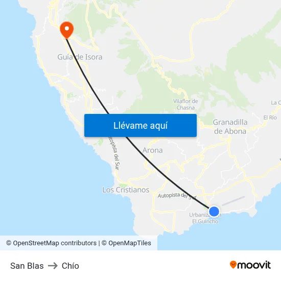 San Blas to Chío map