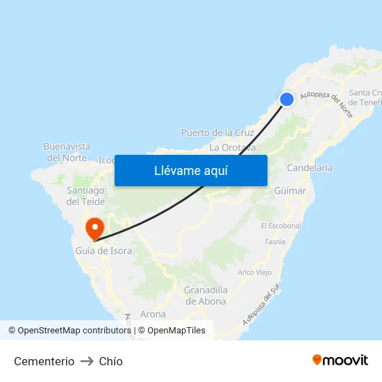 Cementerio to Chío map