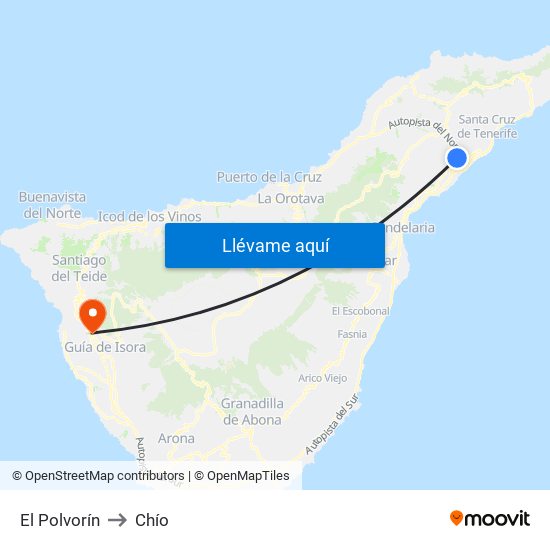 El Polvorín to Chío map